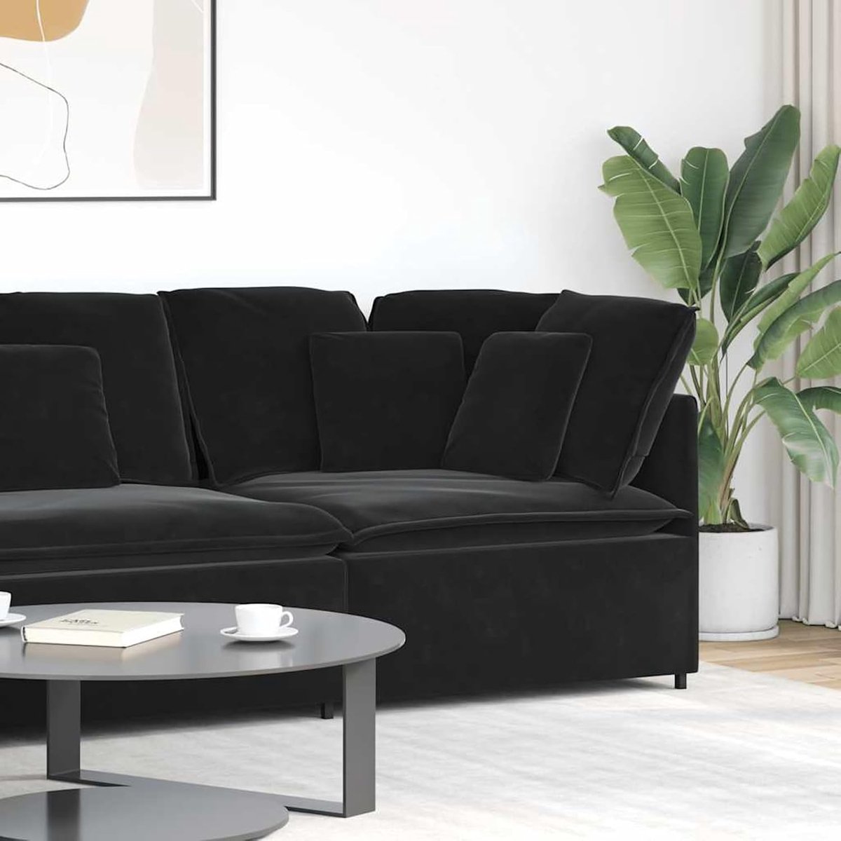 Modulaire hoekmodule met kussen, zwart, 100 cm, gestoffeerde bank, zitgroep, bank voor woonkamer, appartement, kantoor, logeerkamer, 4104464
