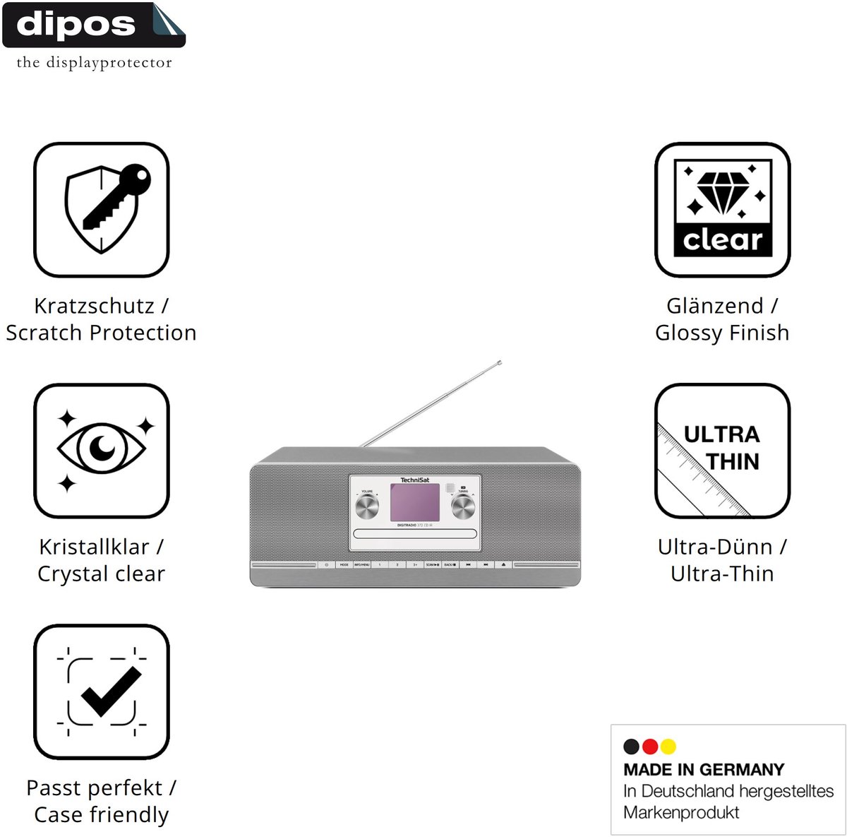 dipos – 4x Beschermfolie geschikt voor TechniSat Digitradio 372 CD | Krasbestendige & heldere Screenprotector Ultra-Thin