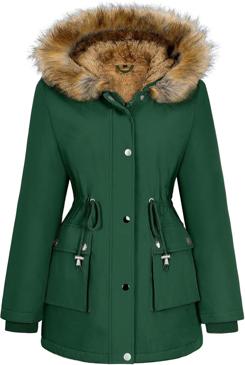 Dameswinterjas, parka, fleece gevoerd, warme winterjas met capuchon, outdoorjas