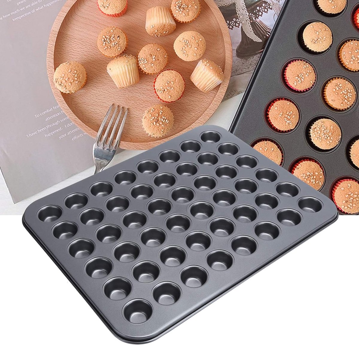 Dailygoods- Cupcakepan 48-kops - Mini Muffin Bakvorm - Ronde Bakvorm - Kookaccessoire - Hoogwaardig Koolstofstaal - Eenvoudig Schoon te Maken - Muffin
