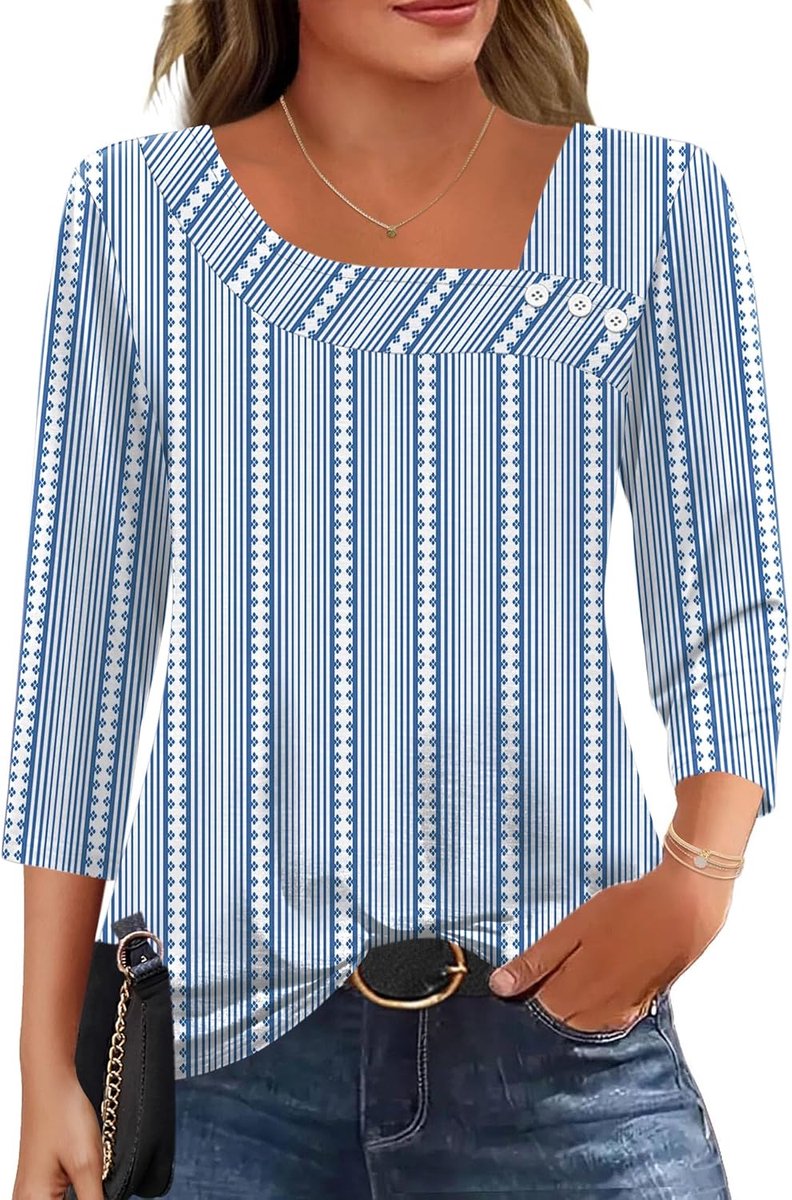 Dames 3/4 mouw tops dames blouses asymmetrische hals tuniek shirts dames mode kleding S-2XL