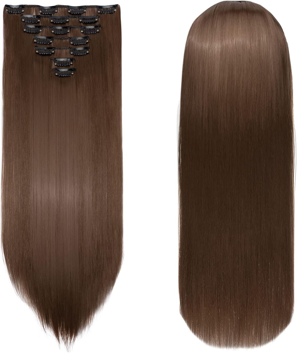Clip In Extensions 8 Delige Set 60cm Glad Synthetisch Haar Natuurlijk Lang Goudbruin