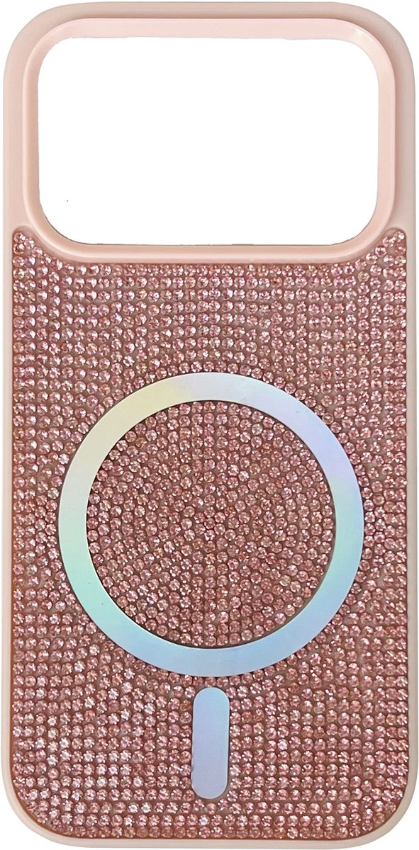 Casemania Hoesje Geschikt voor Apple iPhone 18 Pro - Roze - Diamant Glitter Backcover Geschikt voor MagSafe - Draadloos Oplaadbare Telefoonhoesje