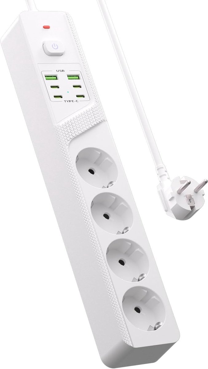 Stekkerdoos met USB C, 4-voudige Stekkerdoos, 10 in 1 Verdelerstopcontact