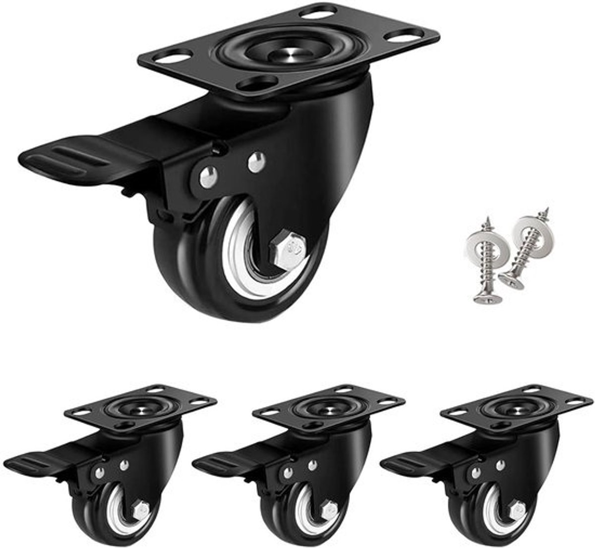 Zware Zwenkwielen - Transportwielen Meubelwielen - Meubels Verplaatsen - Met Rem - 50 mm - Zwart