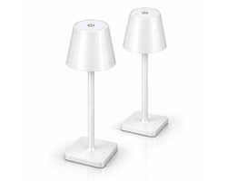 JACKYLED Oplaadbare LED Tafellamp – Set van 2 – Draadloos – Dimbaar – Touchbediening – 25 of 38 cm – Wit