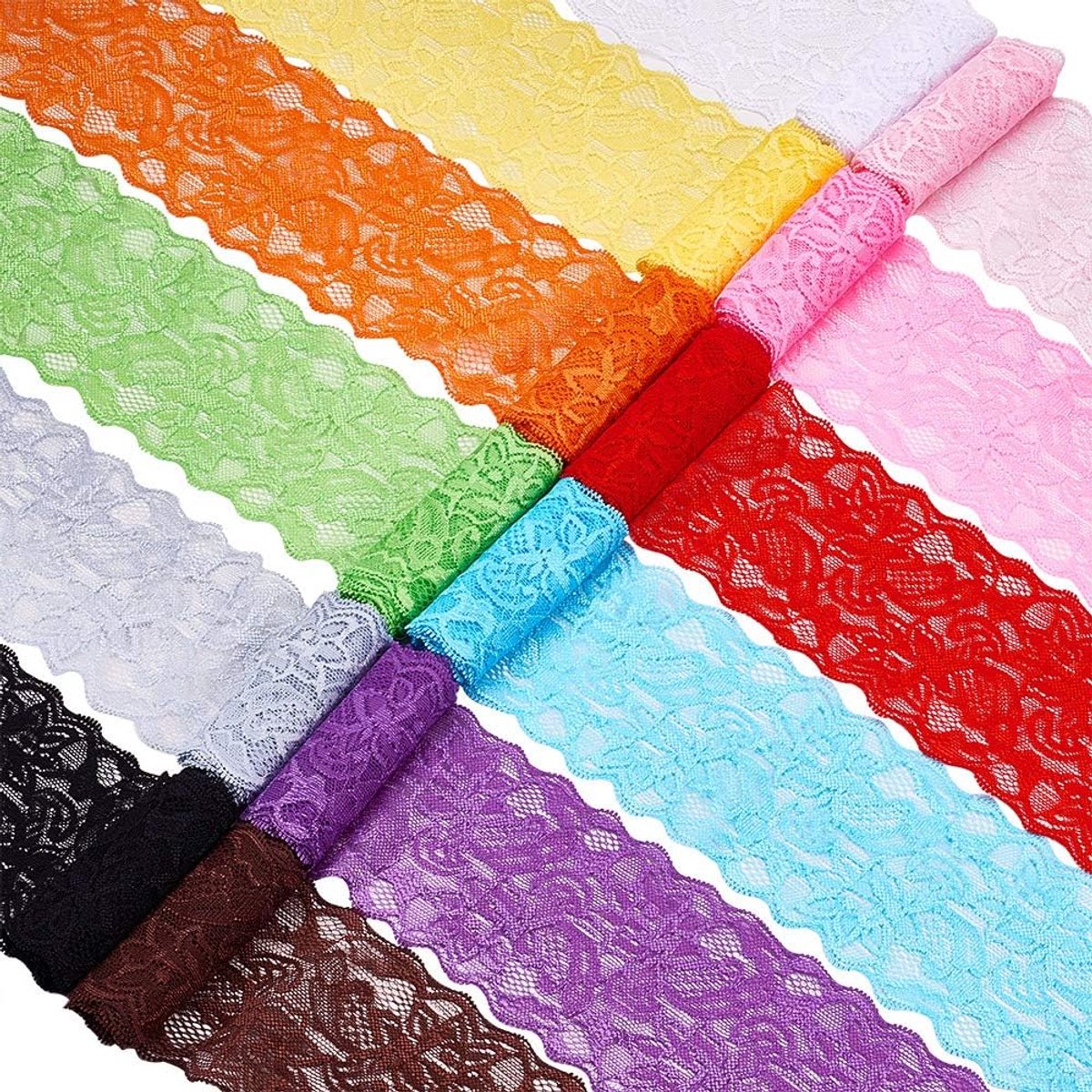 Dailygoods- Kant 8 cm breed - 30 rollen - Stretch/Elastisch - Hoofdbanden/Kousenbanden - Bruiloft/Boeket - Creatieve ervaring - Kantband
