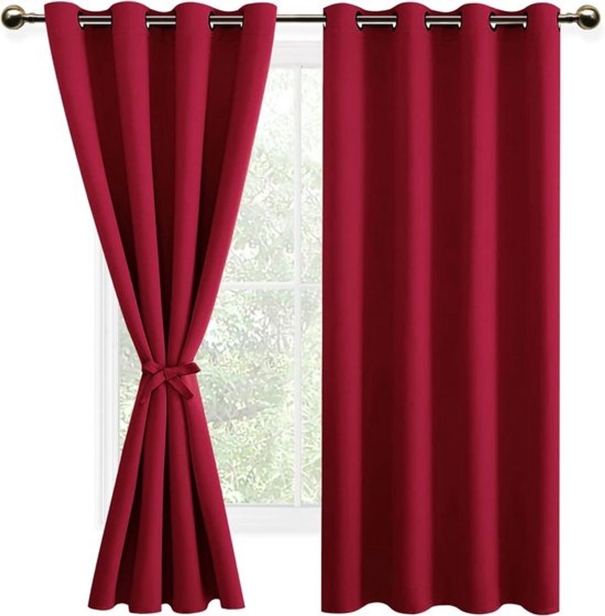 Set van 2 Verduisteringsgordijnen met Oogjes en Tiebacks - Thermisch, Ideaal voor Woonkamer en Keuken, 140x175 cm, Marineblauw