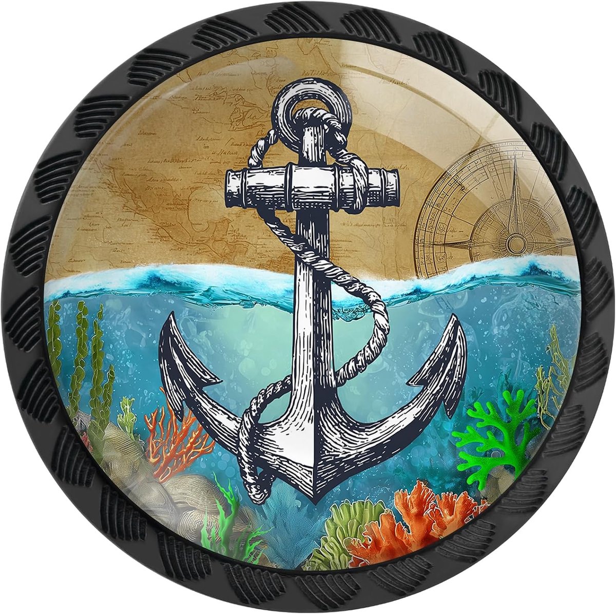 4-pack nautische anker vintage kaart onderwater koraal scène kast knoppen ronde lade trekt anker knop kast deur handgrepen hardware voor keuken badkamer kasten
