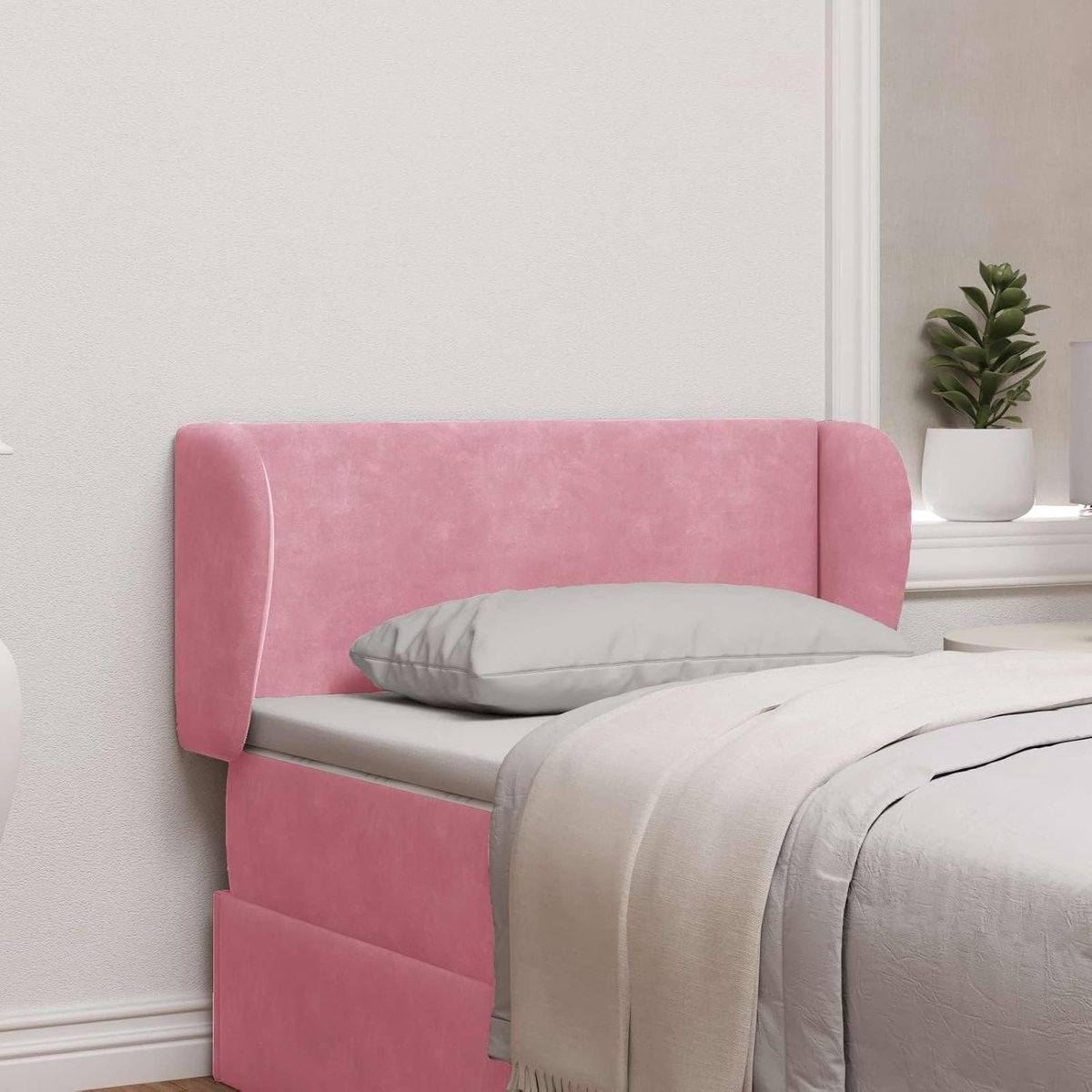golfdesign hoofdbord, roze fluweel, 40 x 23 x 6 cm, met schuimvulling, stijlvol hoofdeinde voor slaapkamer, zachte bekleding voor comfortabel lezen en ontspannen,