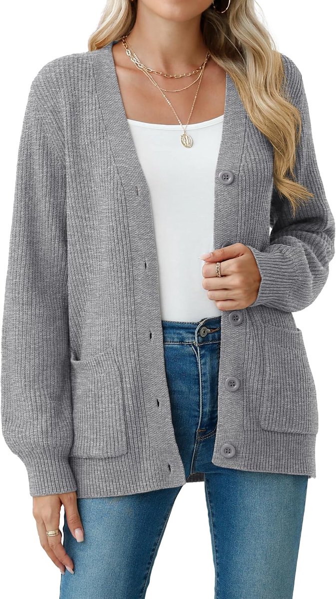 Gebreid damesvest V-hals lange mouwen gebreid met zakken Cardigans