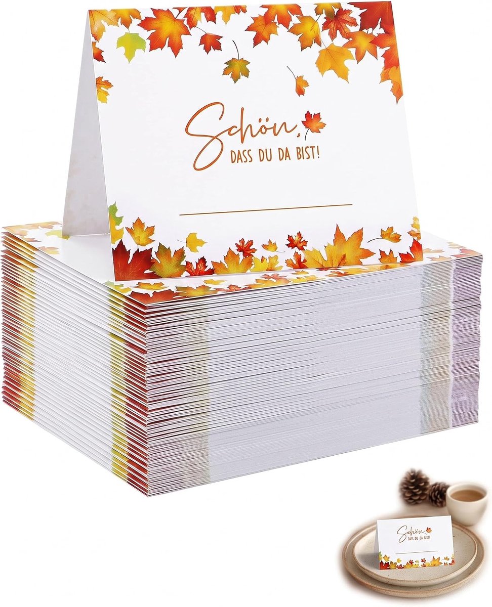 50 tafelmarkeringen voor bruiloft, 'Schön DASS du da Bist', vouwbare tafelkaarten, beschrijfbare naamkaarten voor doop, communie, verjaardag, elegante tafeldecoratie