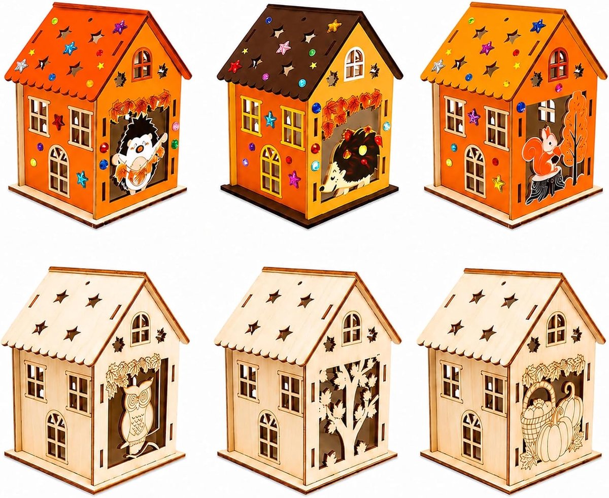 Houten huisset voor herfstdecoratie
