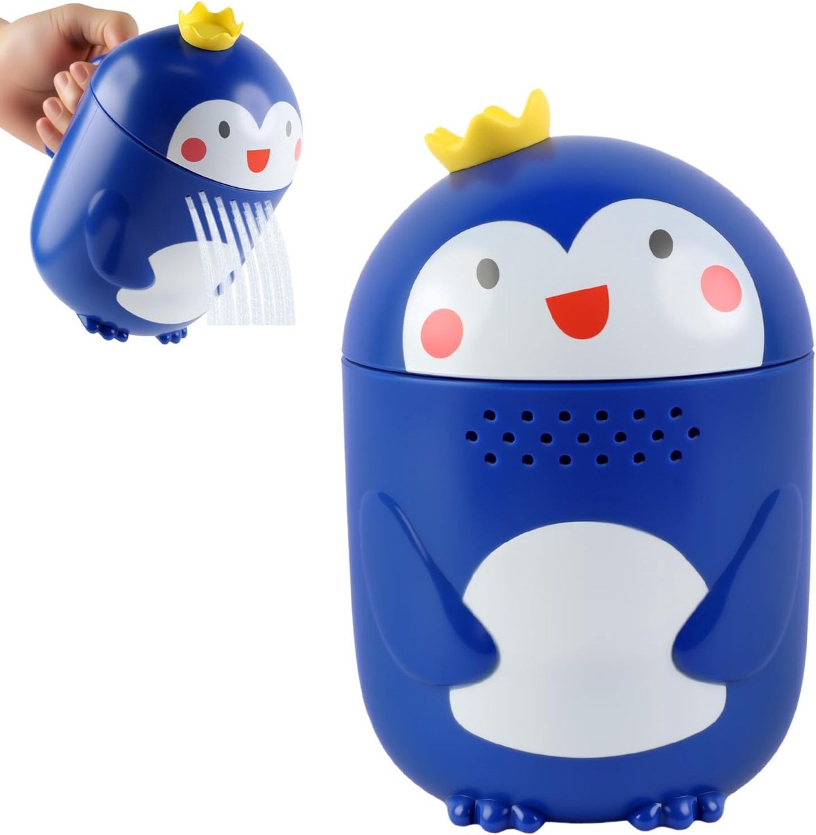 kinderbescherming, haarwasbeker baby met pinguin-design