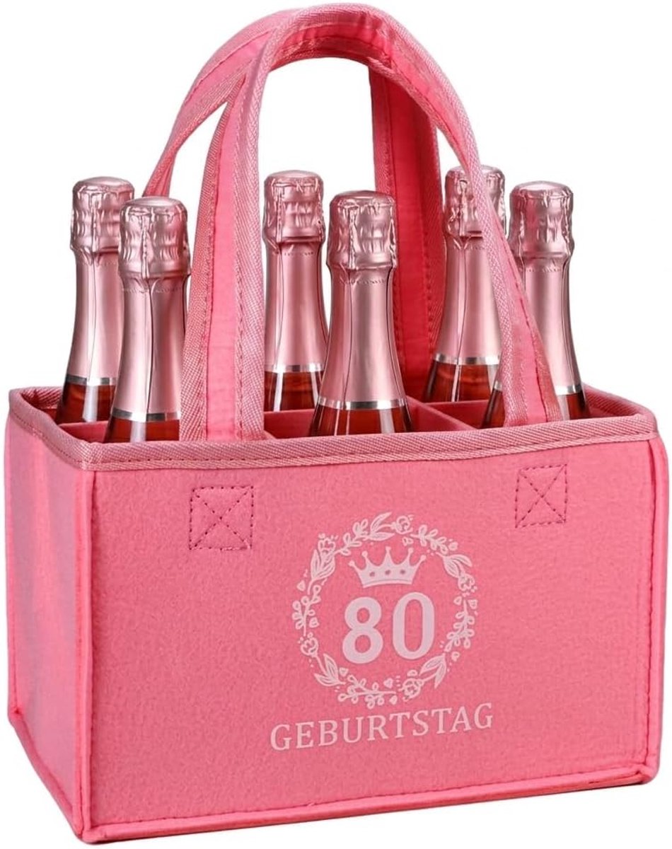 trabag Grappig cadeau voor vrouw, vrouw handtas bier 6 flessen, cadeaus voor vrouw verjaardag, bier cadeau flessentas, handtas bier geschenken voor bierliefhebbers, roze, 80e verjaardag