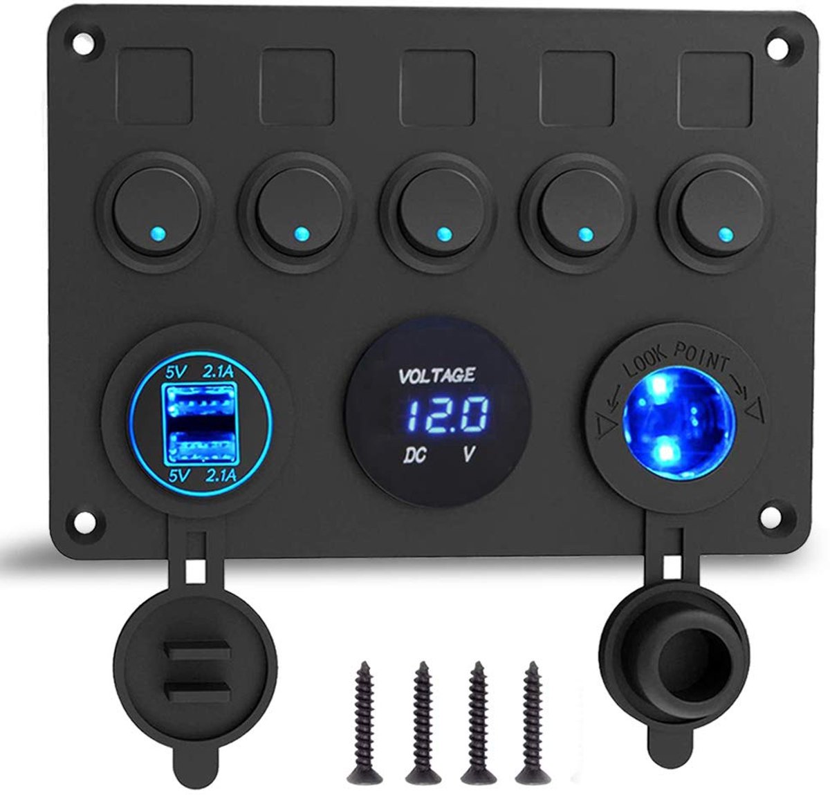 12 V/24 V schakelpaneel, met USB-aansluiting 4,2 A + sigarettenaansteker + voltmeter display, IP65-waterdicht, aan/uit tuimelschakelaar voor auto, boot, vrachtwagen, schakelcircuit-besturing
