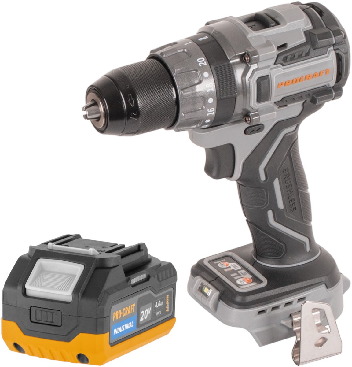Procraft Industrial CD20Abb accu-klopboormachine 20 V 85 Nm Solo - zonder accu, zonder oplader