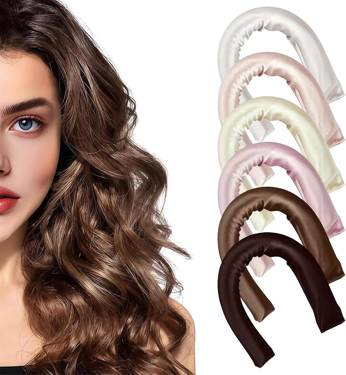 6-delige Set Heatless Curls van Fluweel - Krullen zonder Hitte 's Nachts voor Lang Haar - Zachte Slaap-Krulspelden zonder Hitte - Haarvriendelijke Styling-Accessoires