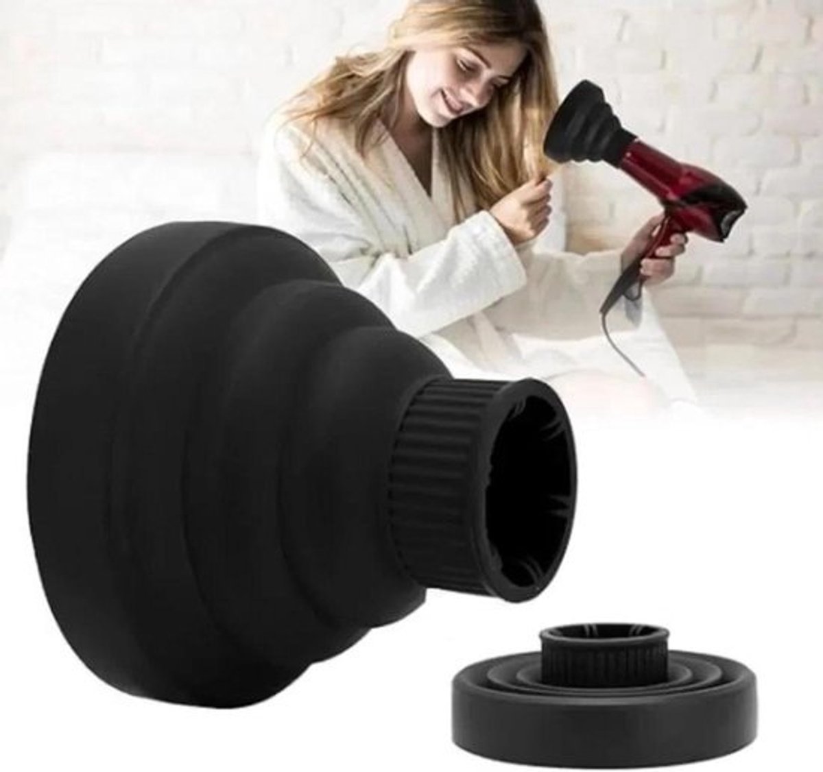 Haar Diffuser Opzetstuk - Kappersblower Mondstuk - Krullen Stylen - Opvouwbaar Ontwerp - 4-5cm Mondstuk - Zwart