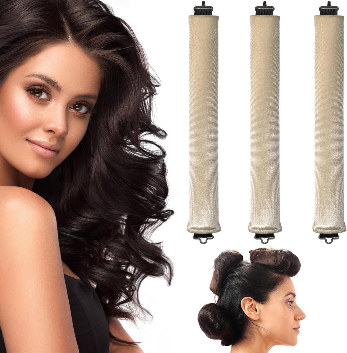 Verwarmingsvrije Haarrollers voor Natuurlijke Krullen, 3 Stuks, Ideaal voor Alle Haartypes en Nachtgebruik