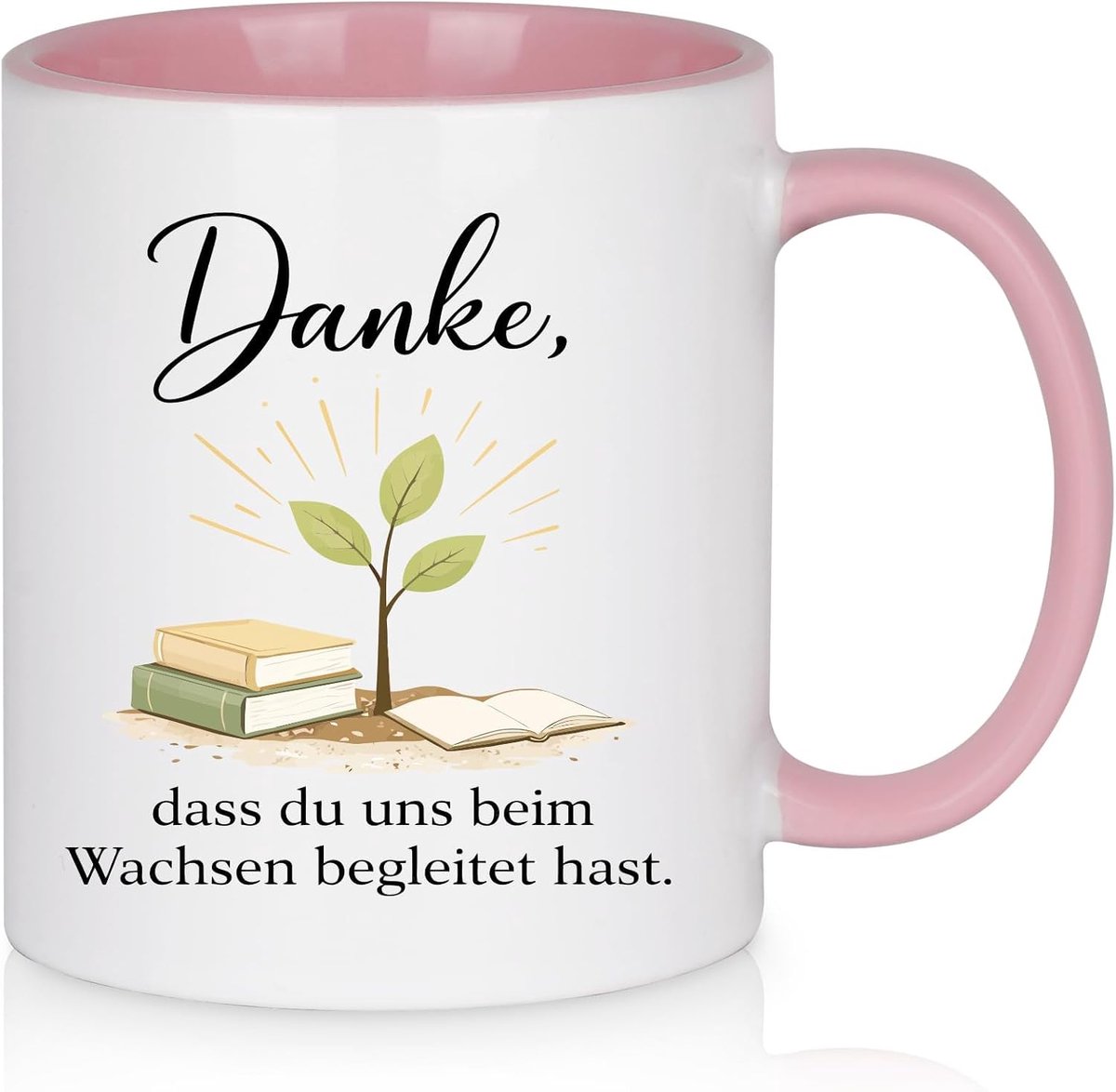 Mok Danke, DAT JE ONS BIJ HET GROEIEN GEHOLFEN HAST mok, 325ml keramische koffiemok, roze