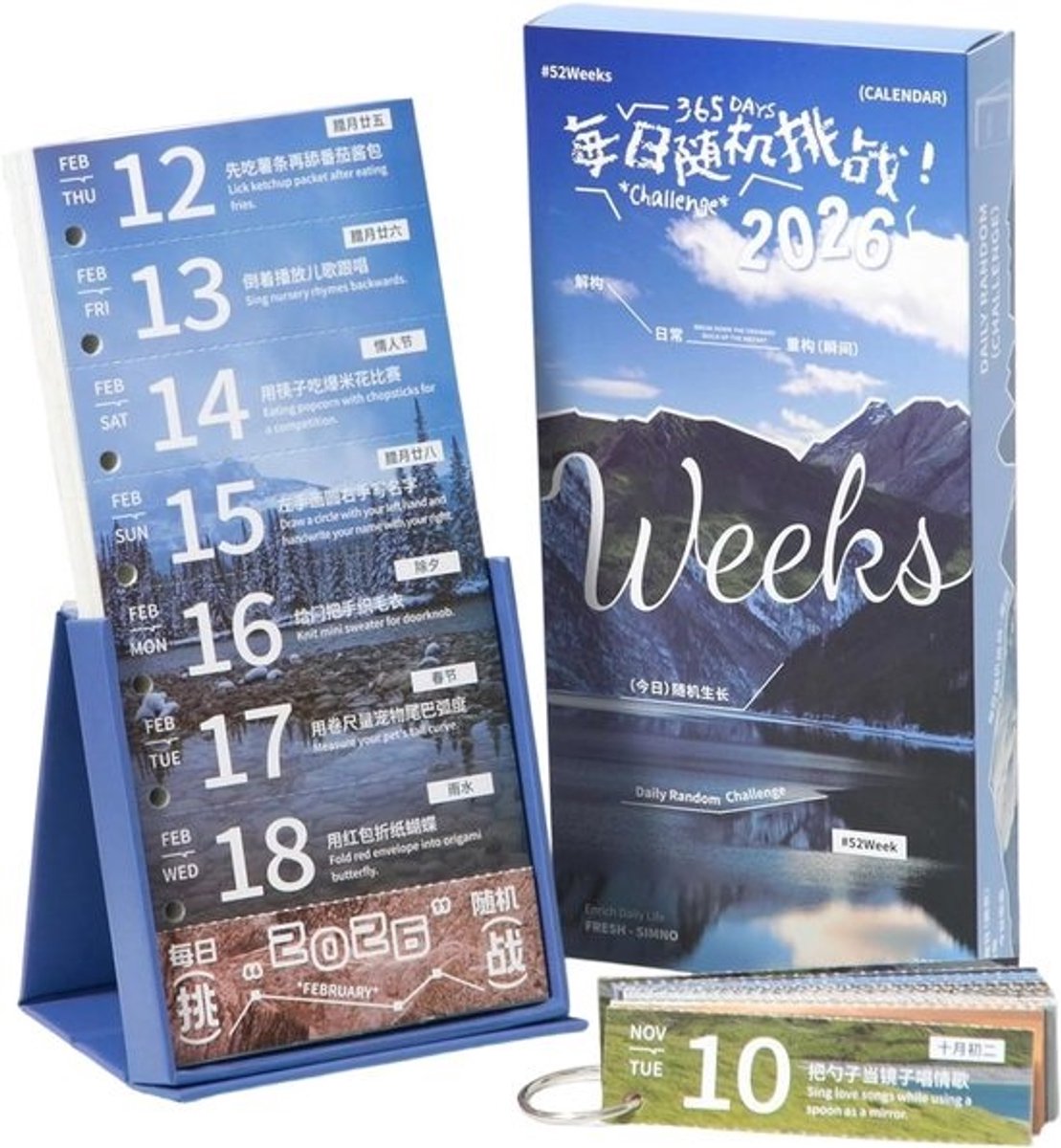 Scheurkalender 2026 - Weekplanner - Dagelijks plannen - Inspirerende boodschappen - 25 x 12 x 4 cm - Wit