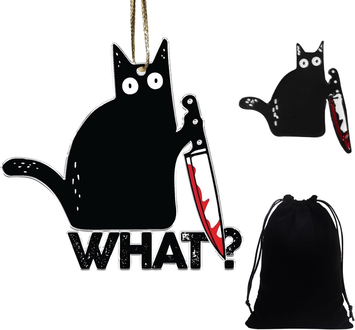 1 kattensleutelhanger, met 1 kattenbroche, 1 opbergtas, zwarte kattensleutelhanger, metalen kattensleutelhanger, creatieve kattenhanger, zwart, Eén maat