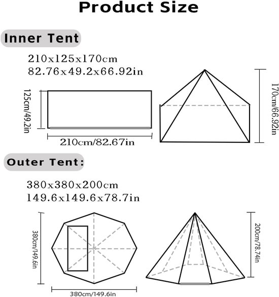 Hot Tent met Houtkachel Jack Winter Tipi Tent 4 Seizoen Backpacken Tent voor Survival Jacht Militaire Vissen — afbeelding 2