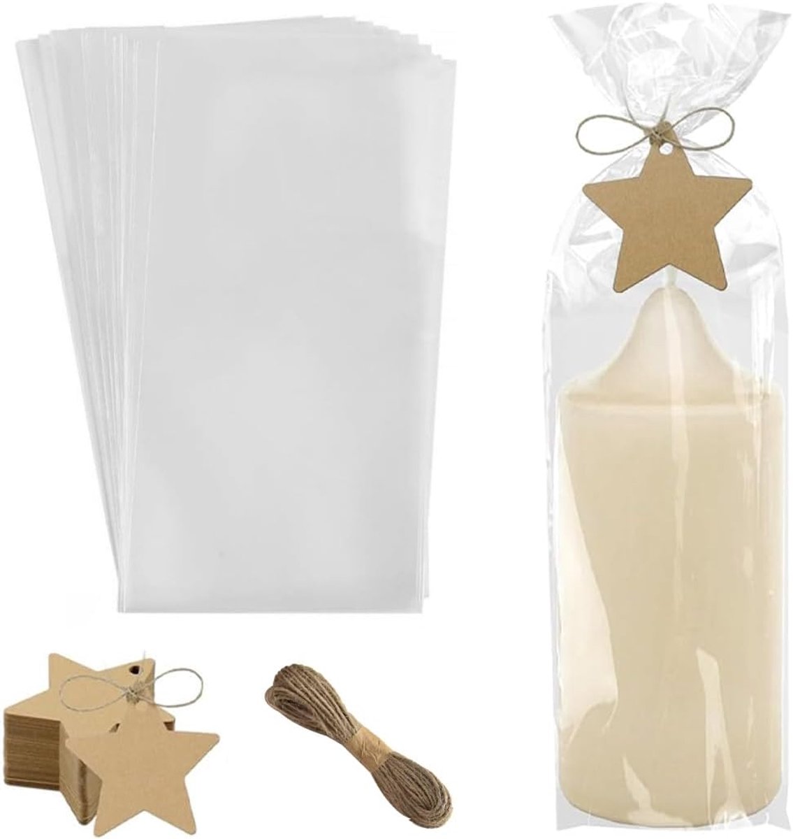 Transparante zakken 12,5 x 27,5 cm - OPP celofaan - 50 stuks met etiketten - Perfect voor feestelijke traktaties - ShopVlot
