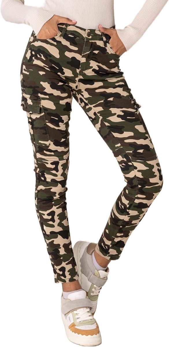 Carter S353 Cargobroek voor dames, skinny fit, jeansbroek, cargojeans, stretchjeans, used look