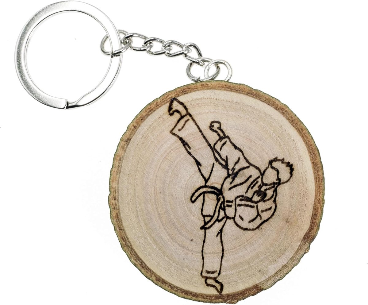generico Karate Do sleutelhanger van natuurlijk hout met vechtkunst-patroon, Bruin, Eén maat