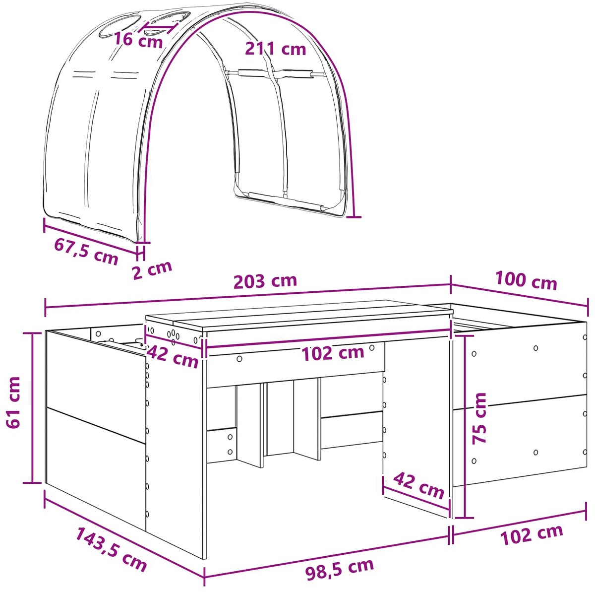 vidaXL Bed - met - Tunnel - 3 - st - Sonoma - Eiken - en - Lichtblauw - Bewerkt - hout Sonoma eiken en lichtblauw