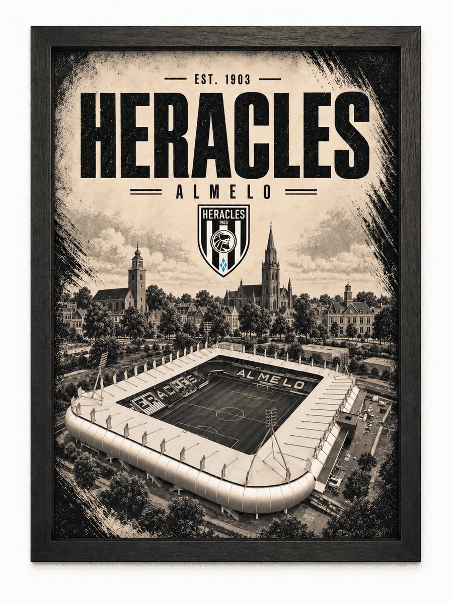 Heracles Almelo Poster | Stadion en Stad | Inclusief Zwarte A3 Lijst