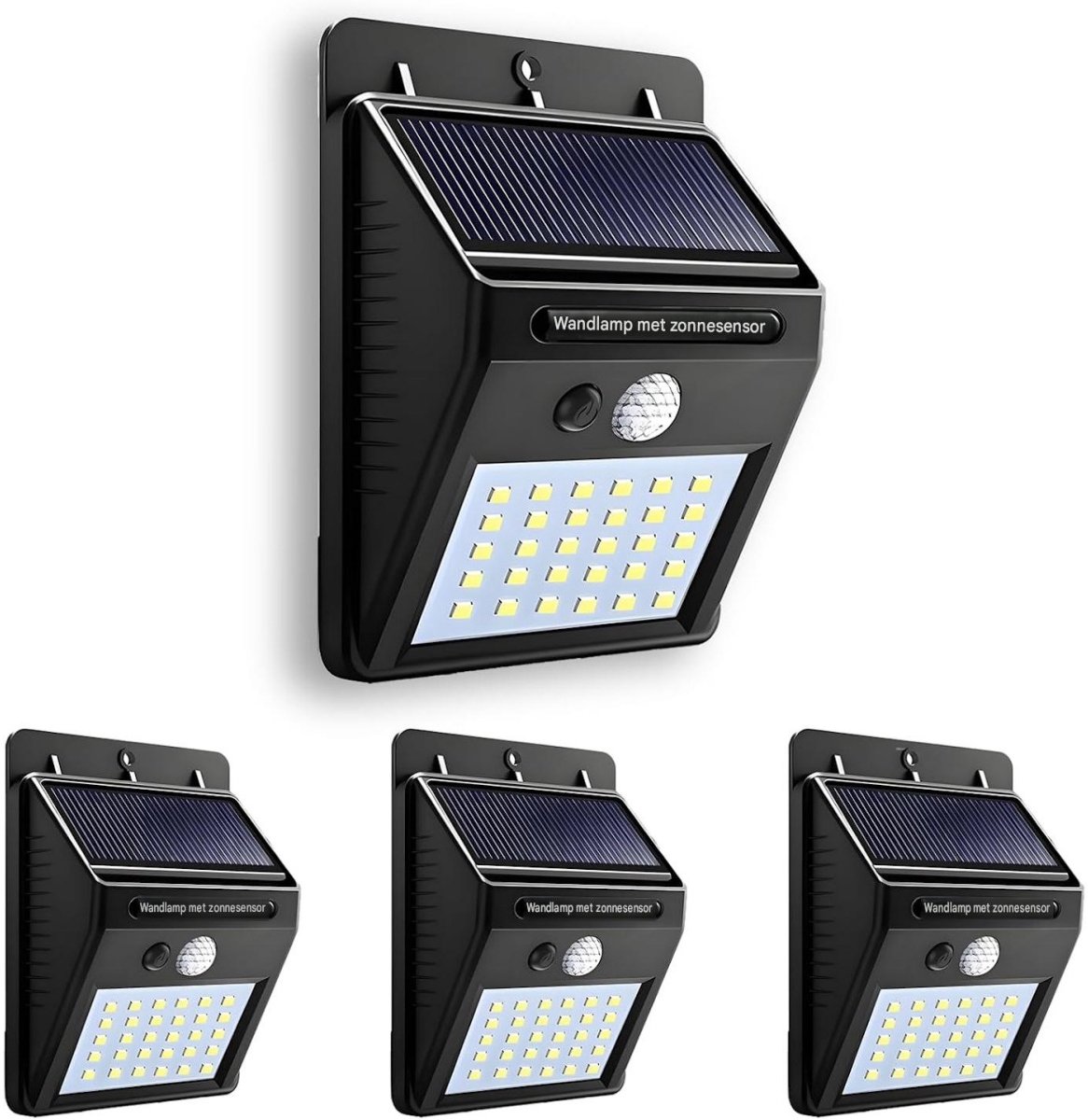 SSTRWGOOD Solar-buitenlampen met sensor – set van 4 – Solar-buitenverlichting met bewegingssensor – LED-solar-beveiligingslampen voor aan de muur – IP65-waterdicht – Geschikt voor tuinen, garages, schuttingen en terrassen – Koelwit licht