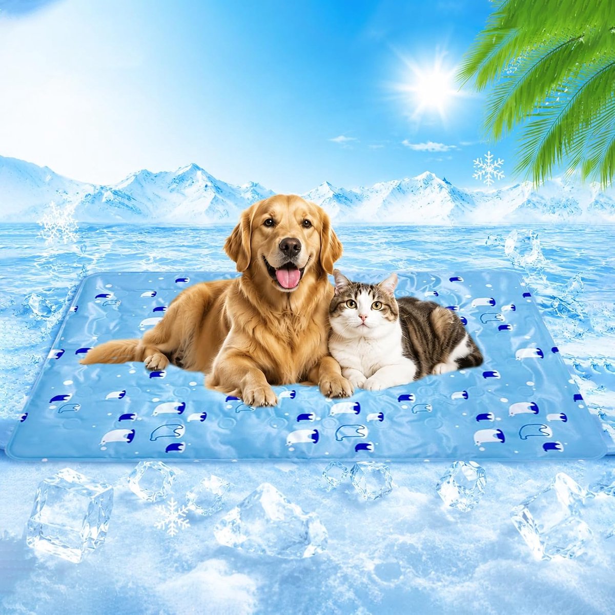 Koelmat Voor Honden, Duurzame Koelmat Voor Huisdieren, Waterdichte Niet-giftige Gel, Zelfkoelend Kussen Voor Honden en Katten (Blue, 60X90cm)