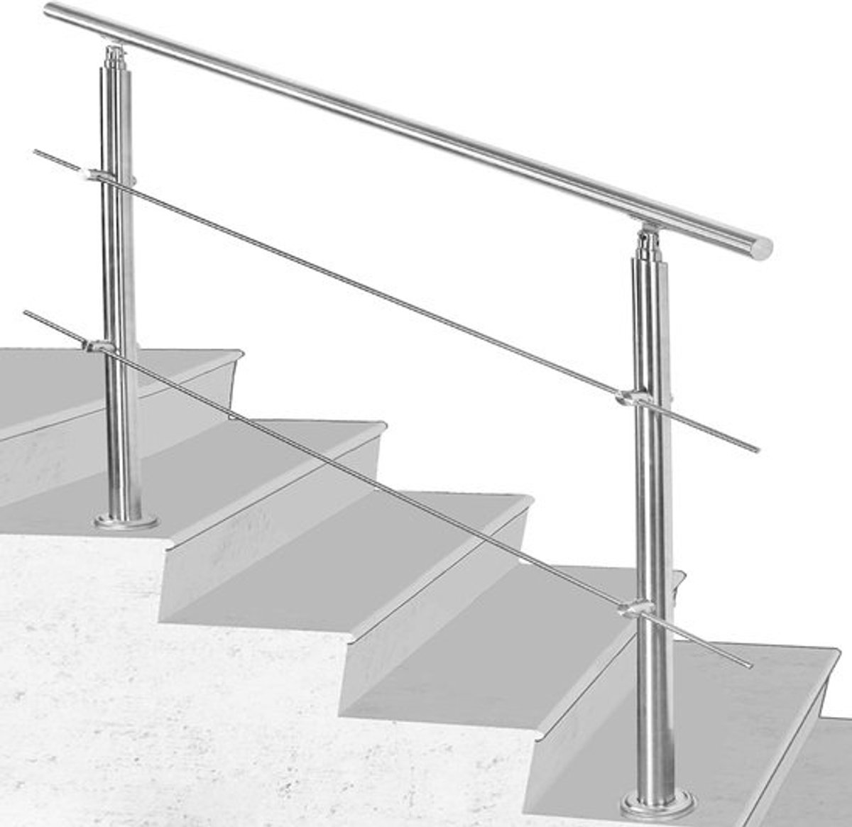 Trapleuning - Roestvrij Stalen - 160cm - 2 Dwarsbalken - voor binnen en buiten - In Hoek Verstelbaar Trapleuningen - met Kogelring en 2 Palen - voor Trap Balkon Terras Borstwering - Ø 42 mm