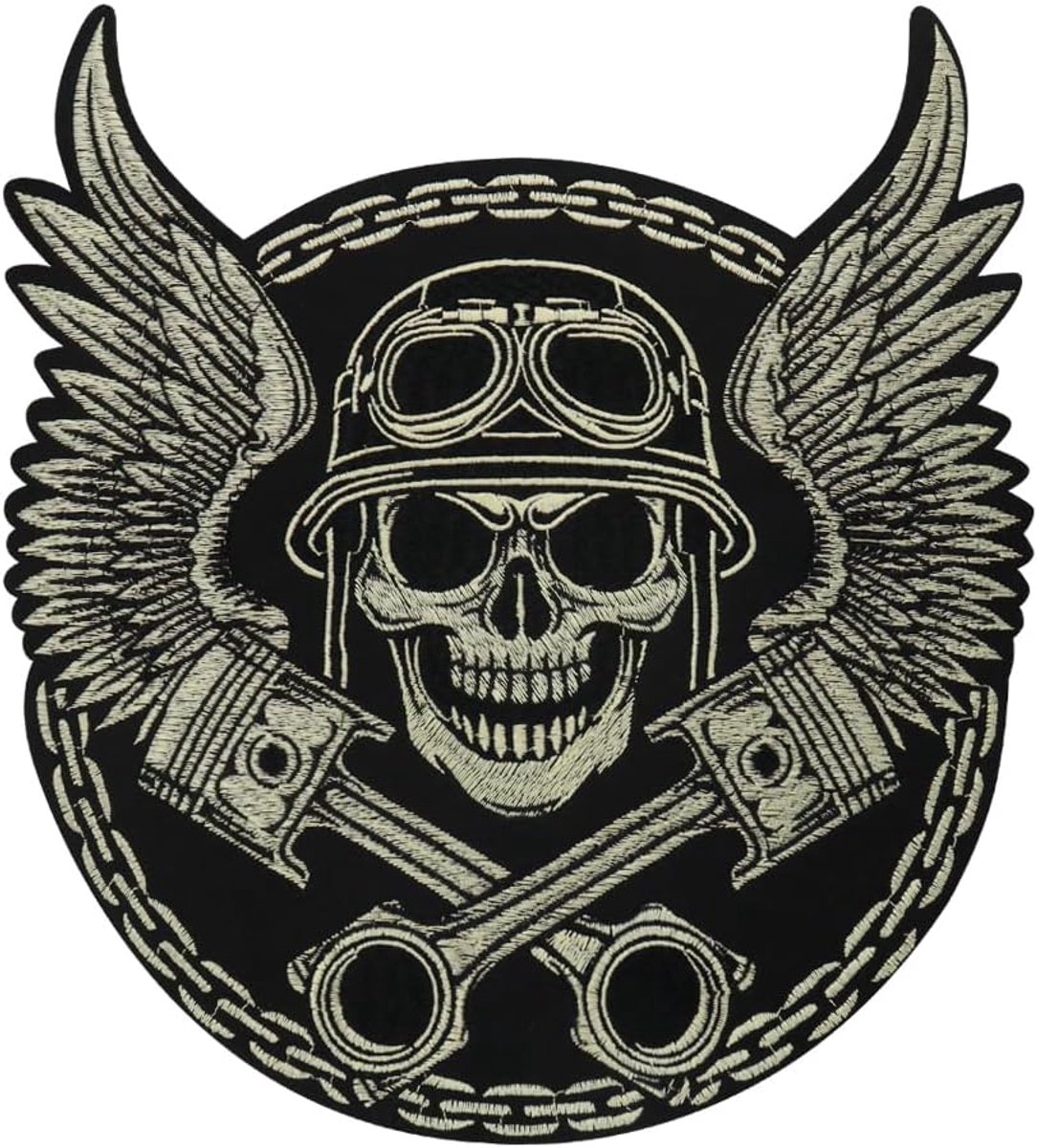 borduurwerk schedelvleugels patches voor jas achterkant motorrijder motorfiets applique strijk op badge 1 stuk