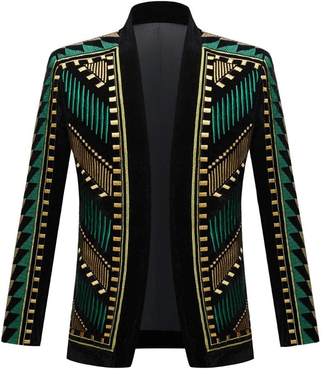 Zwarte fluwelen blazer, gouden borduursel, Court Prince stijl kostuumjasje