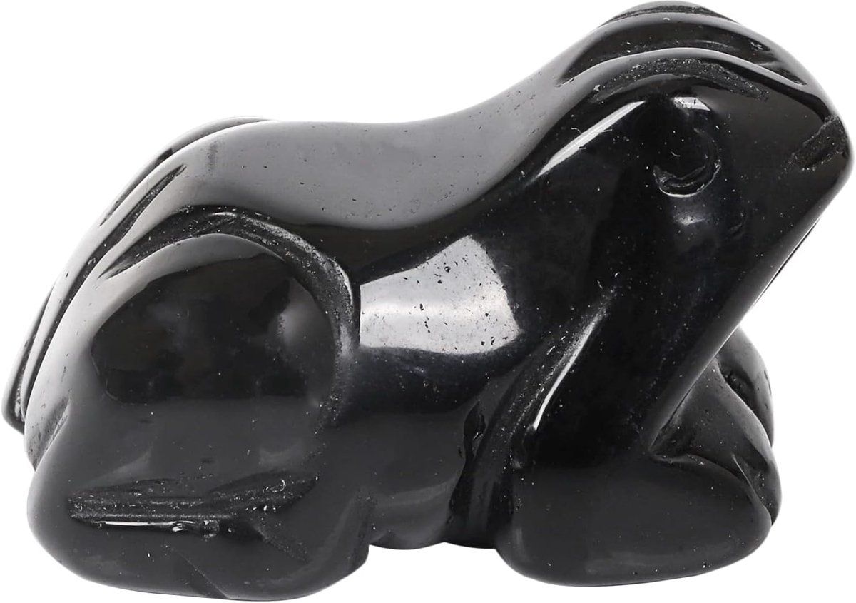 obsidiaan kikker kristal figuur, kleine hand gesneden zak kristal beeldje dier sculptuur 3,8 cm
