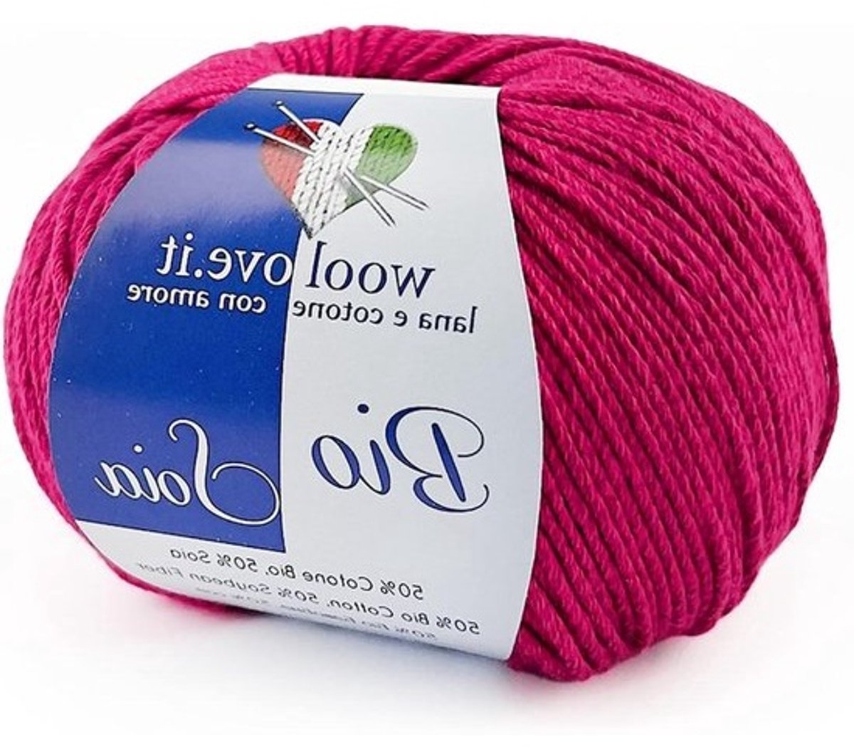 TRICOT CAFE' Woolove Organic soy yarn made of cotton and soy, very soft, breathable and shiny, natural vegetable fibres, ideal for iron/crochet needles: 3.00/3.5cm, magenta-red, 605, 1 piece, 50g