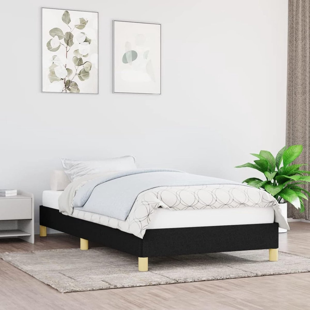 Bedframe, zwart, 80 x 200 cm, stof, bedframe met platform, geschikt voor matrassen van 80 x 200 cm, voor slaapkamer, logeerkamer, type A