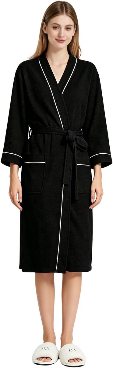Badjas, katoen, dames en heren, wafelpiqué, ochtendjas, licht, behaaglijk, kimono, huisjas, lang, voor spa, huis en hotel