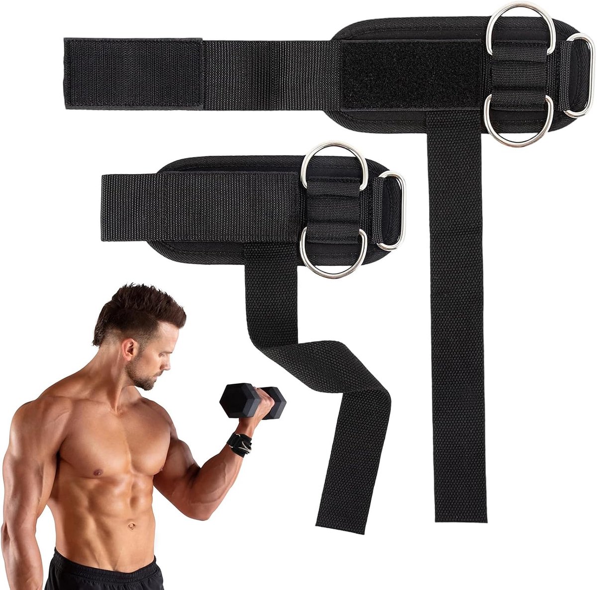Banden met D-ring, verstelbare trekhulpen voor krachttraining, fitness en gym - ideaal voor pull-ups, biceps-curls, triceps-extensie en armtraining, voor mannen en