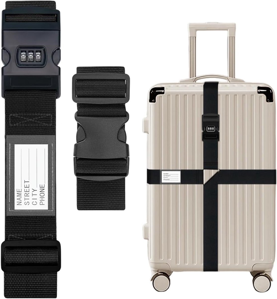 Koffergespannen met Cijferslot, 2 Stuks, Verstelbare Bagageveiligheidsriem, Trolleyband TSA, Reisaccessoires voor het Vliegtuig