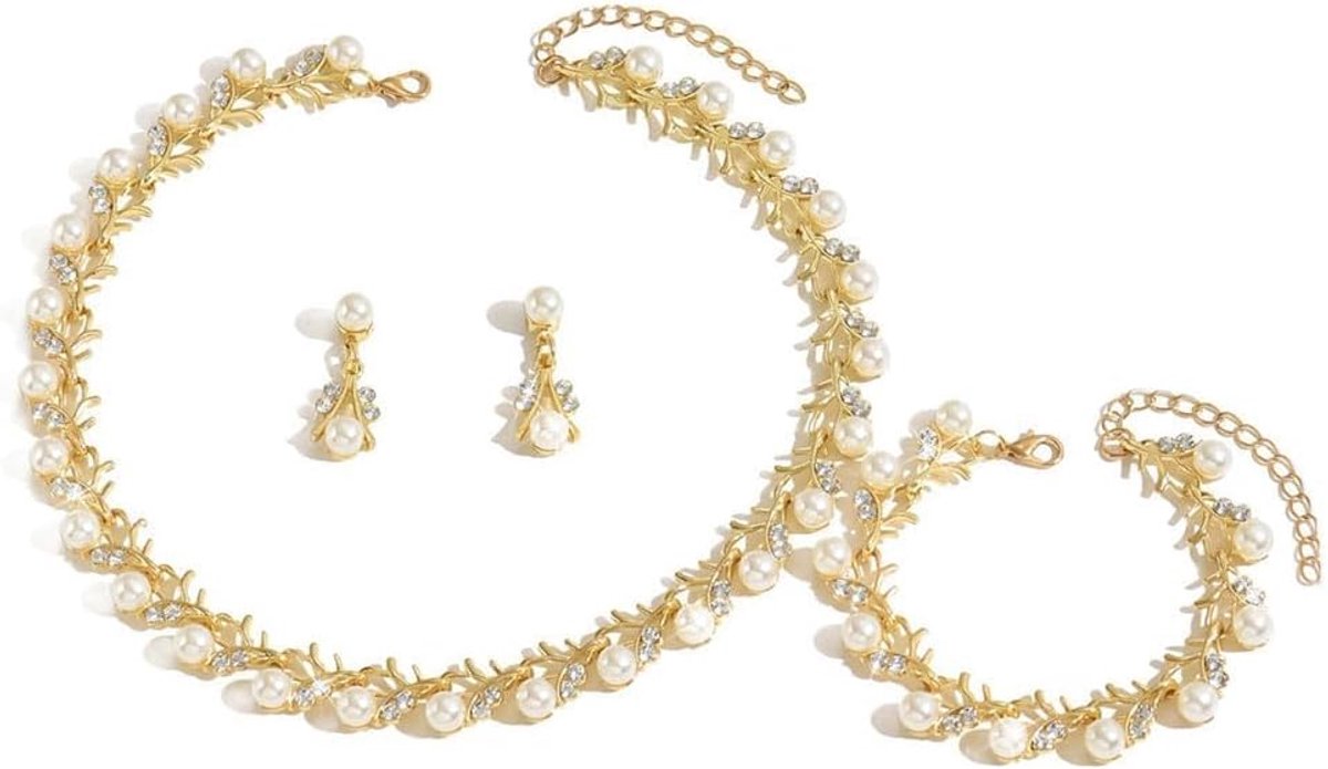 2-delige sieradenset voor dames, vintage stijl, bloemenpatroon, halsketting, oorbellen, armband, dames, trouwsieraden, bruidssieraden, halsketting, oorbellen, armband, kristal