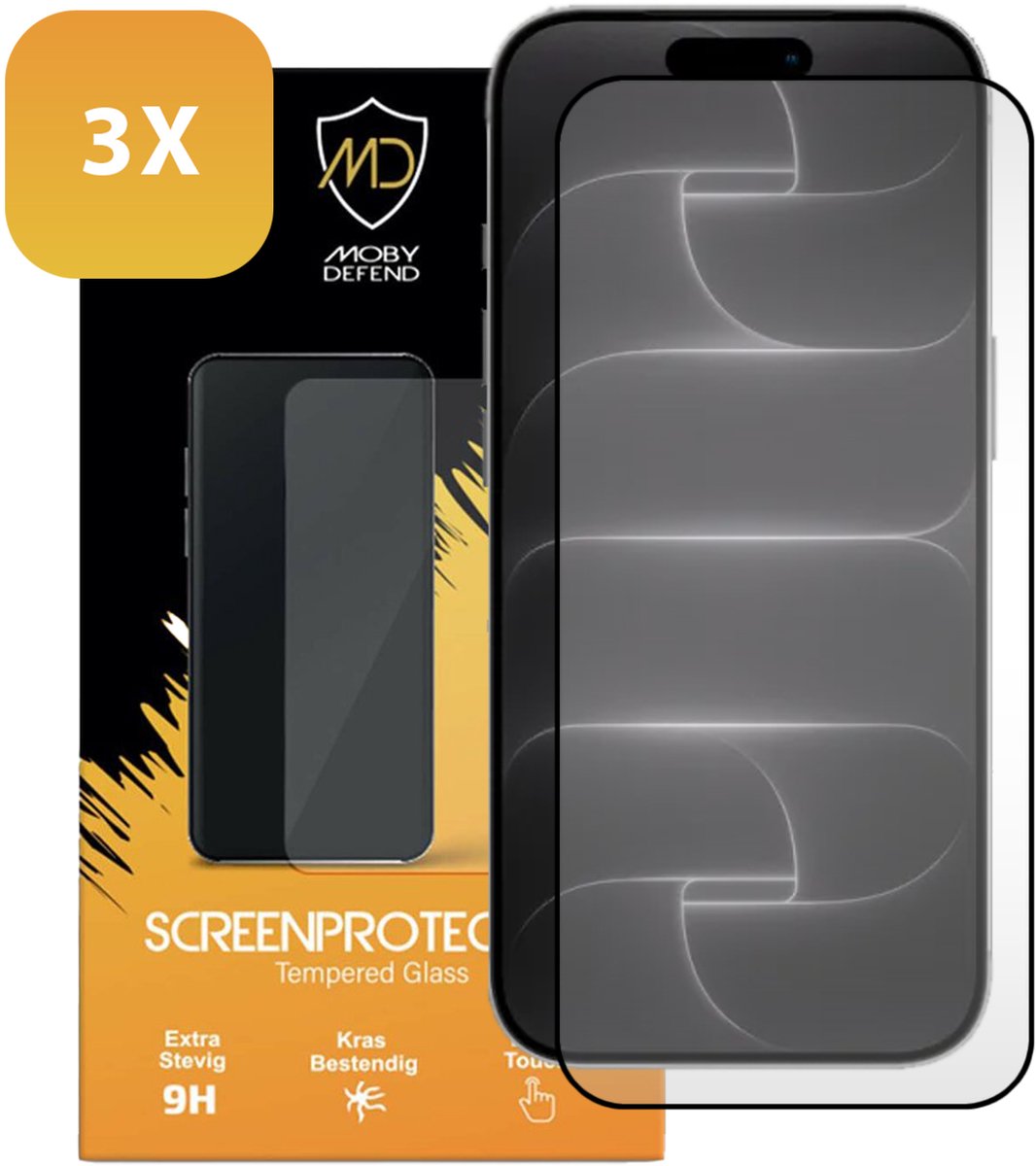 3-Pack MobyDefend Screenprotectors - Geschikt voor iPhone 18 Pro - Screensavers Met Zwarte Randen - Gehard Glas