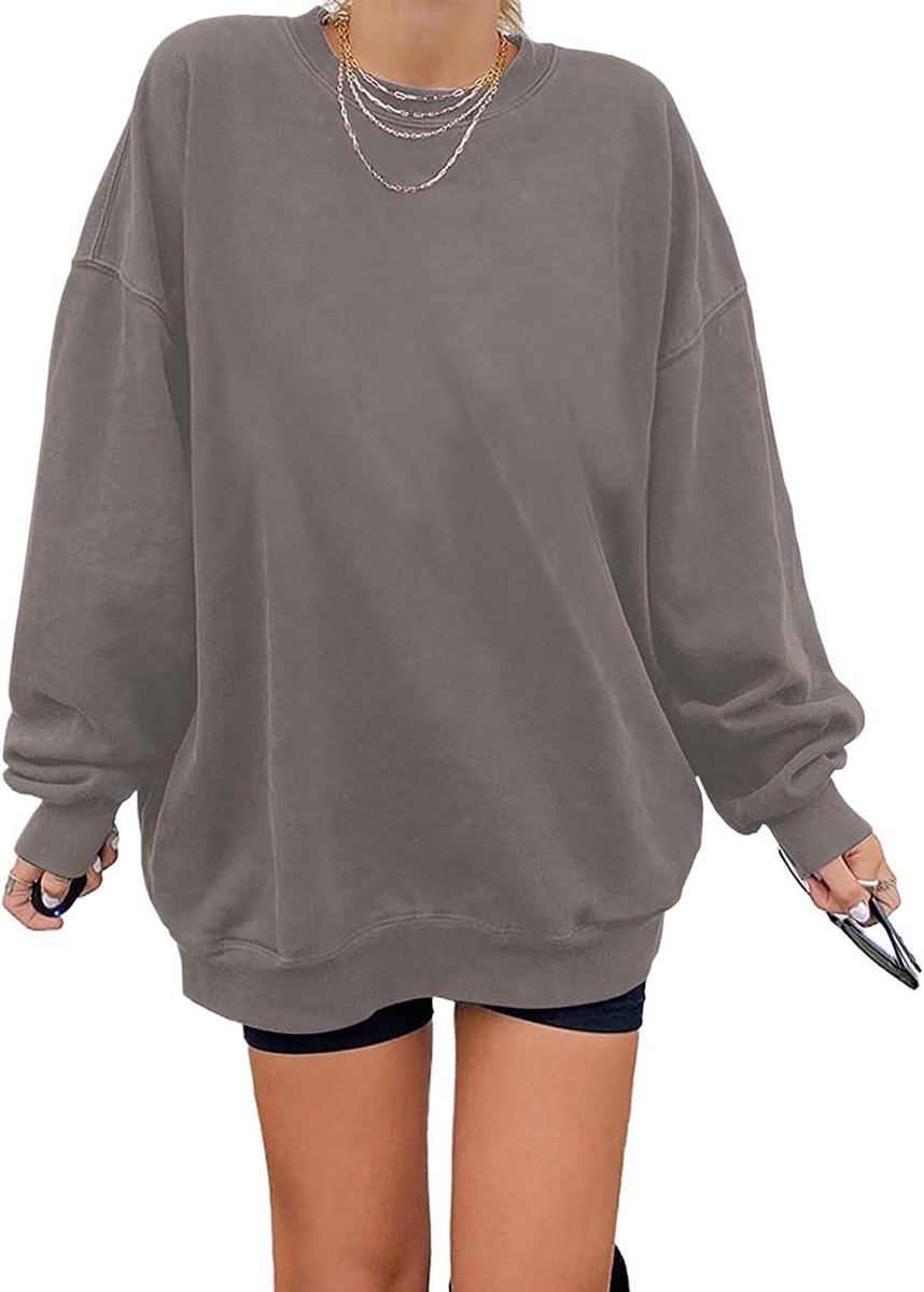 Angeles Sweatshirt voor dames, oversized, lange mouwen, ronde hals, basic, losse tops, zonder capuchon, tieners, vintage bovenstuk, shirts