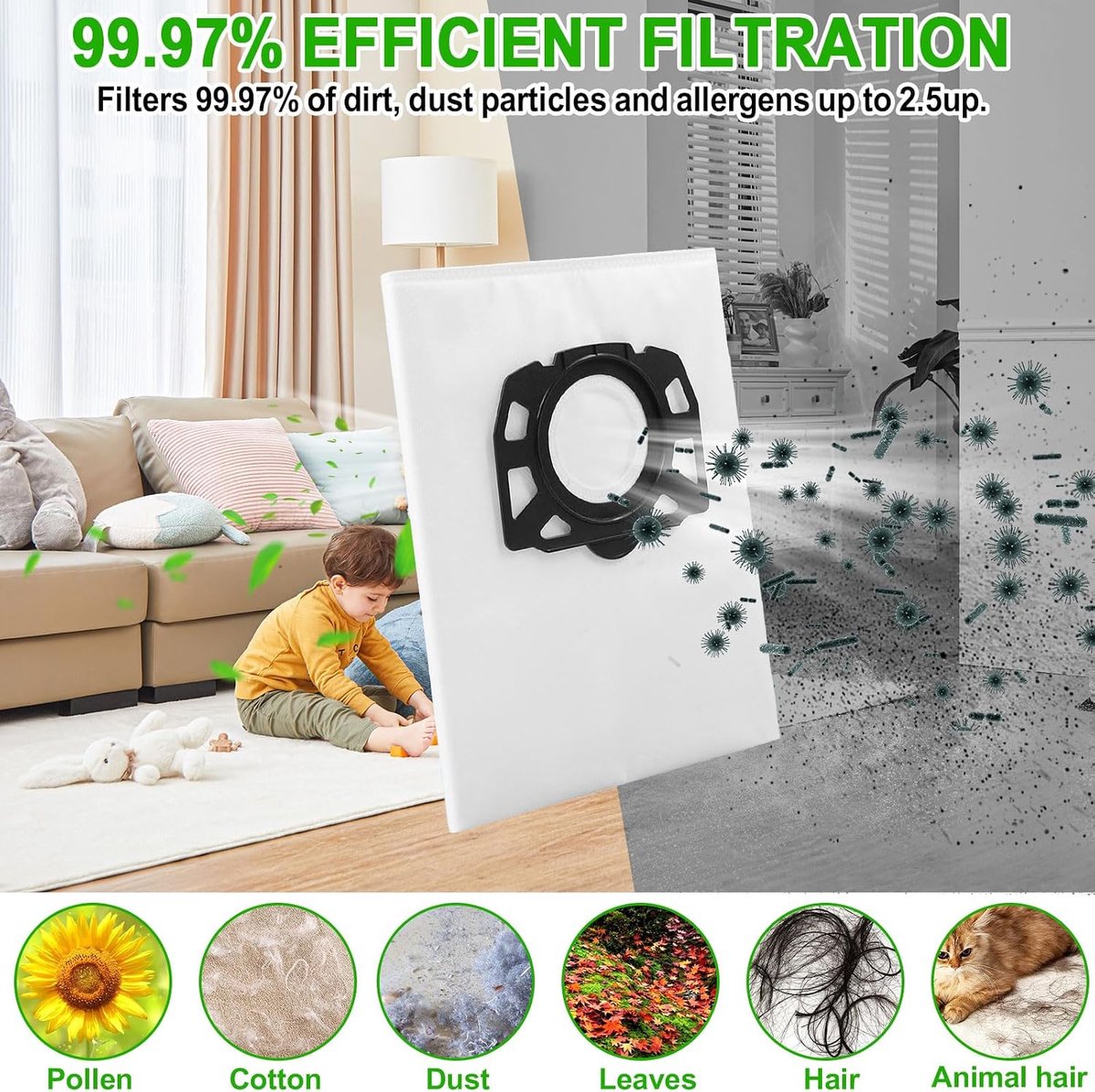 Compatibel met Kärcher WD4, WD5, WD6, WD5P, WD6P, MV4-6, voor 2.863-006.0, Natte en Droge Stofzuiger, Drielaags Filtering (12)