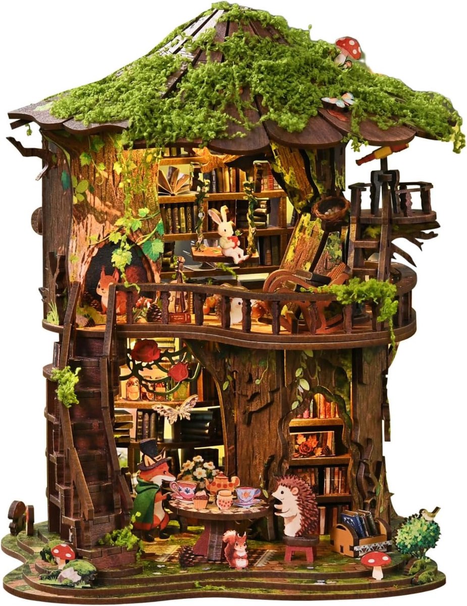 Houten Miniatuur Bibliotheek Poppenhuis Kit, Handgemaakte Assemblage Puzzel Boekenplank Decor, Creatief Craft Gift voor Volwassenen, Tieners, Boekenliefhebbers op