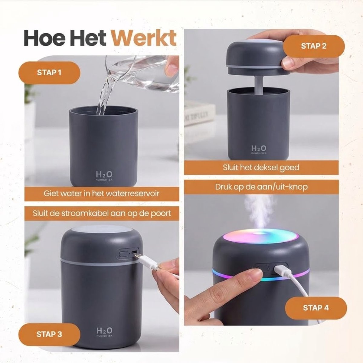 Rivello Aroma Diffuser - 300ML - Compact & Praktisch - Luchtbevochtiger Met Aromatherapie - Luchtreiniger - Incl. Led Verlichting - Slaapkamer - Wit — cadeau in Wonen & Interieur - foto 6